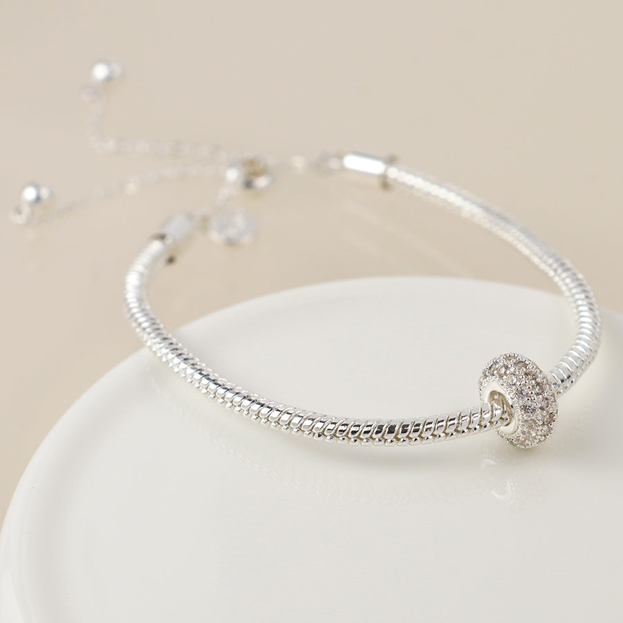 Pave Crystal Hoop Bracelet - Silver