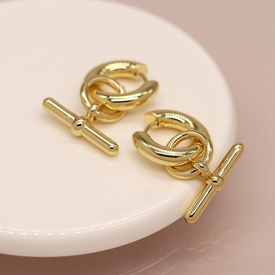 Chunky Hoop T-Bar Earrings - Gold