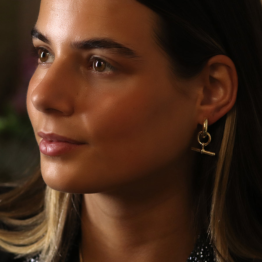 Chunky Hoop T-Bar Earrings - Gold