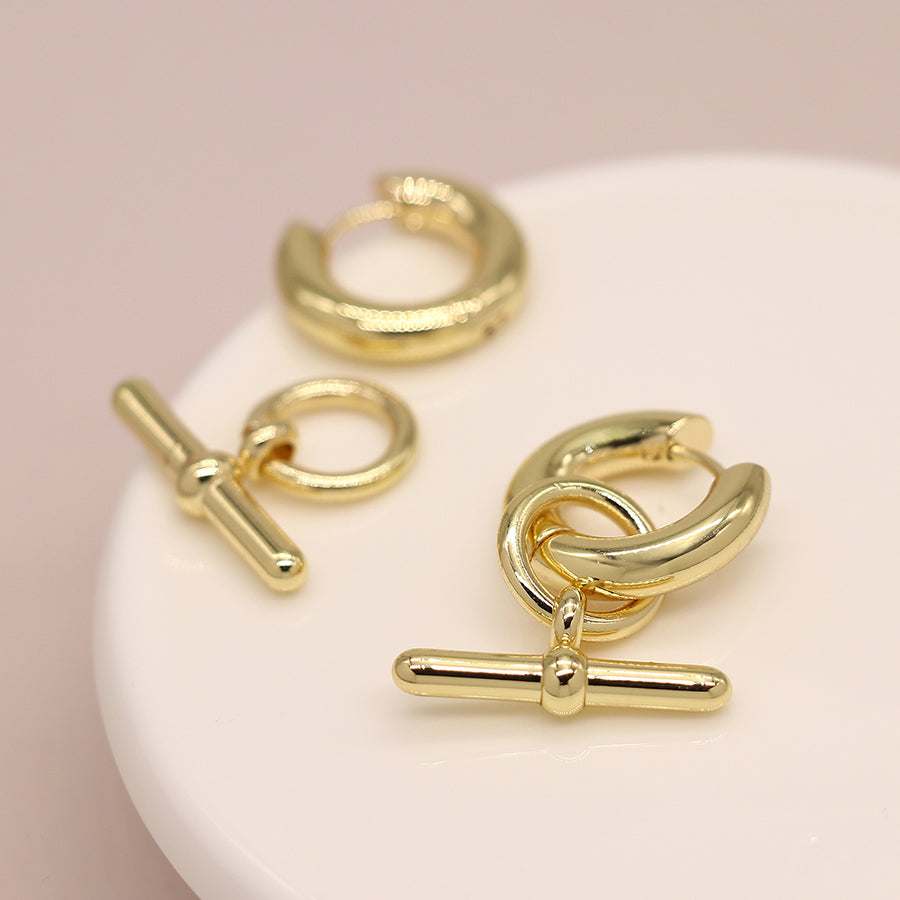 Chunky Hoop T-Bar Earrings - Gold