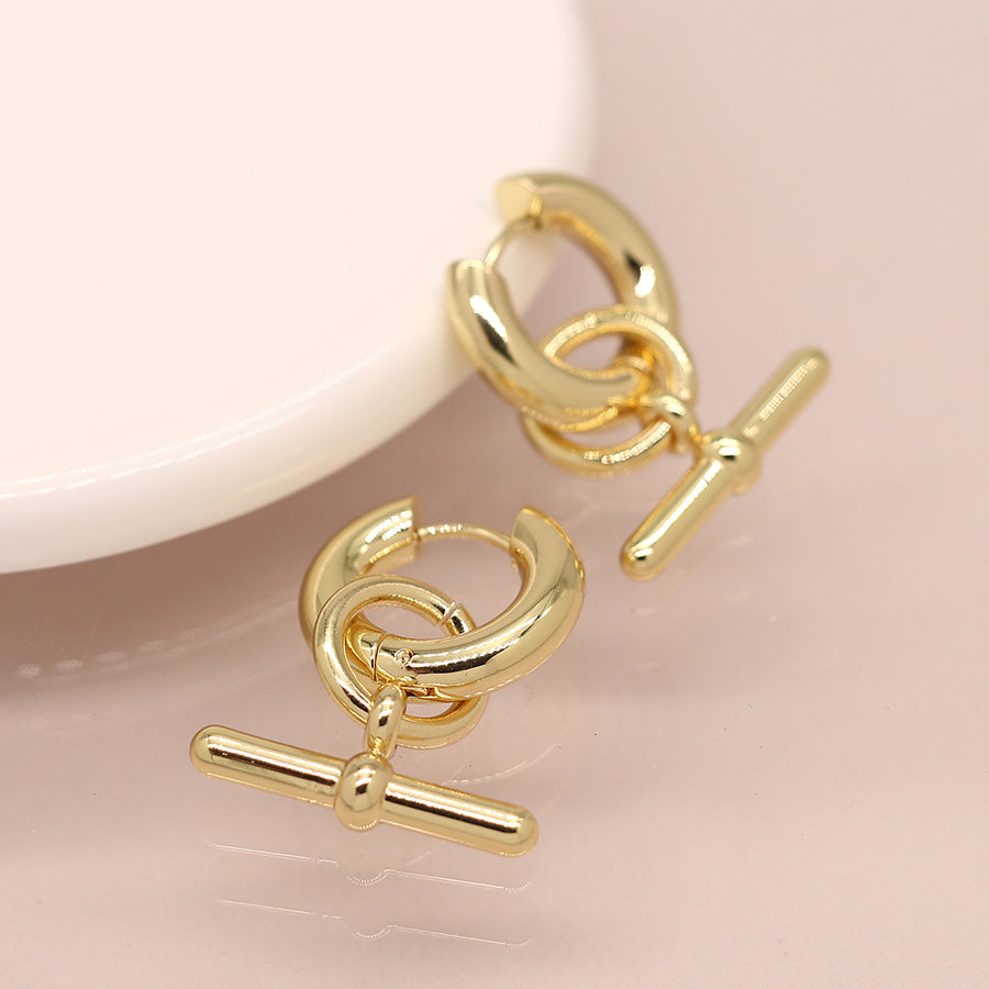 Chunky Hoop T-Bar Earrings - Gold
