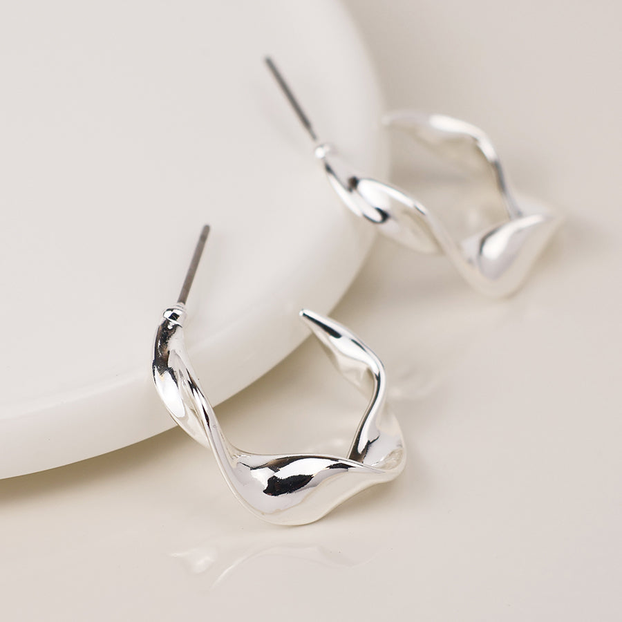 Wave Hoop Earrings - Silver