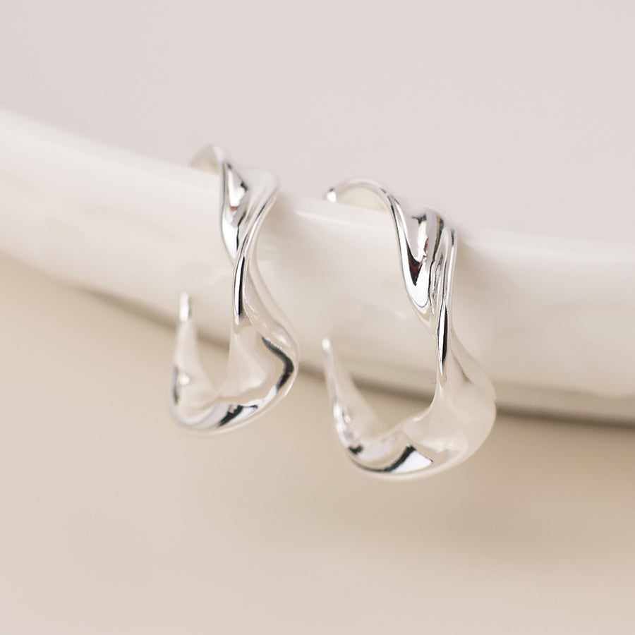 Wave Hoop Earrings - Silver