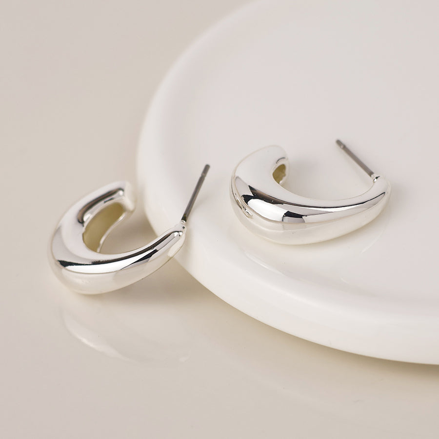 Smooth Curve Earrings - Silver