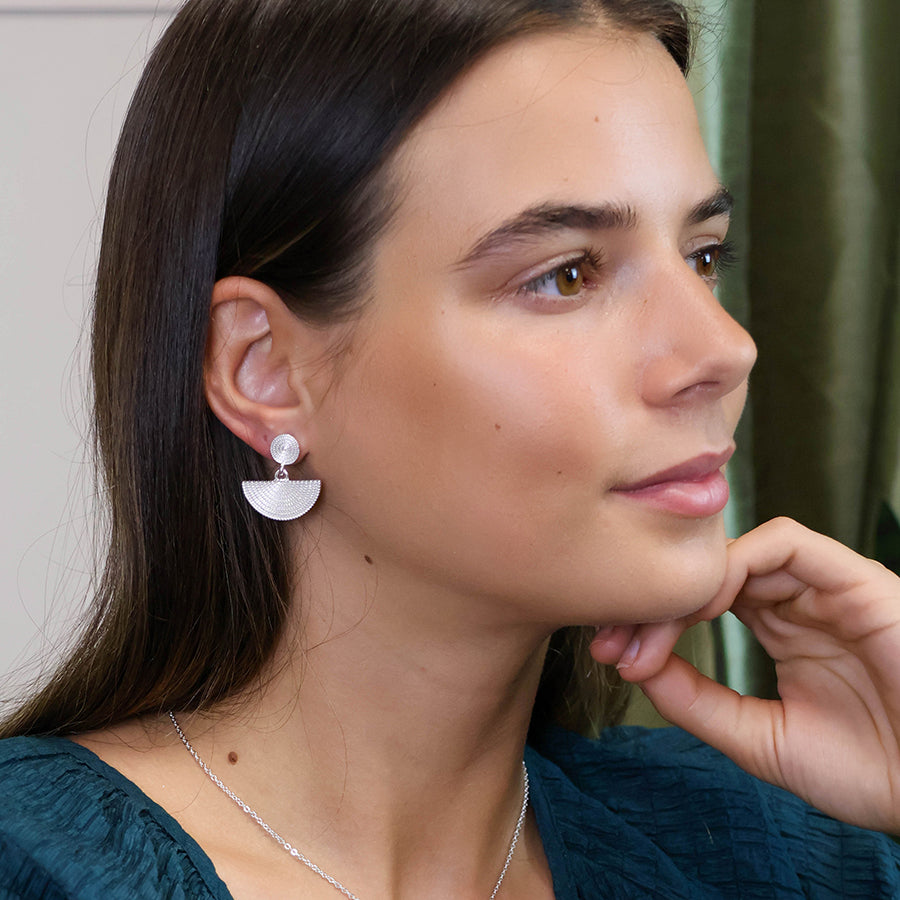 Disc & Half Moon Earrings - Silver