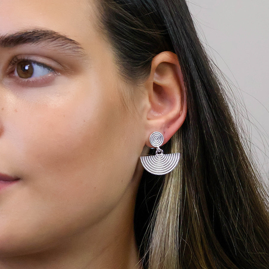 Disc & Half Moon Earrings - Silver