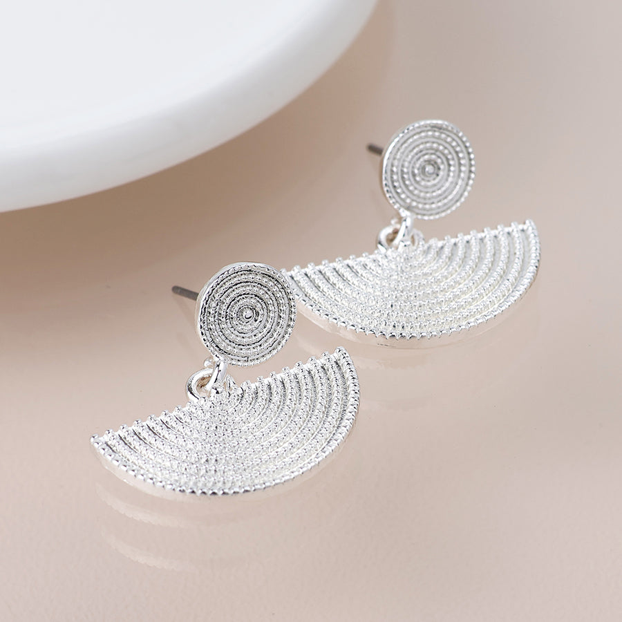 Disc & Half Moon Earrings - Silver