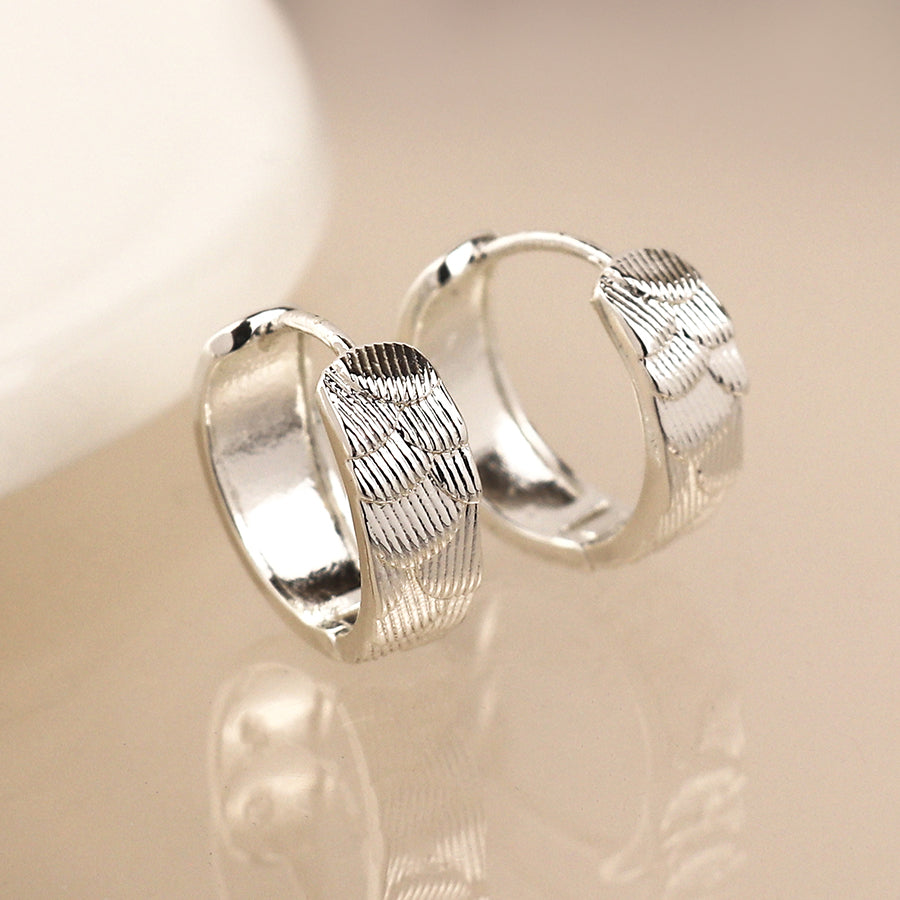 Scallop Embossed Hoop Earrings - Silver
