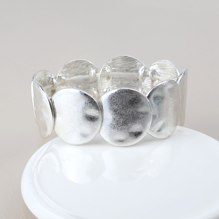 Worn Silver Lightly Beaten Disc Bracelet