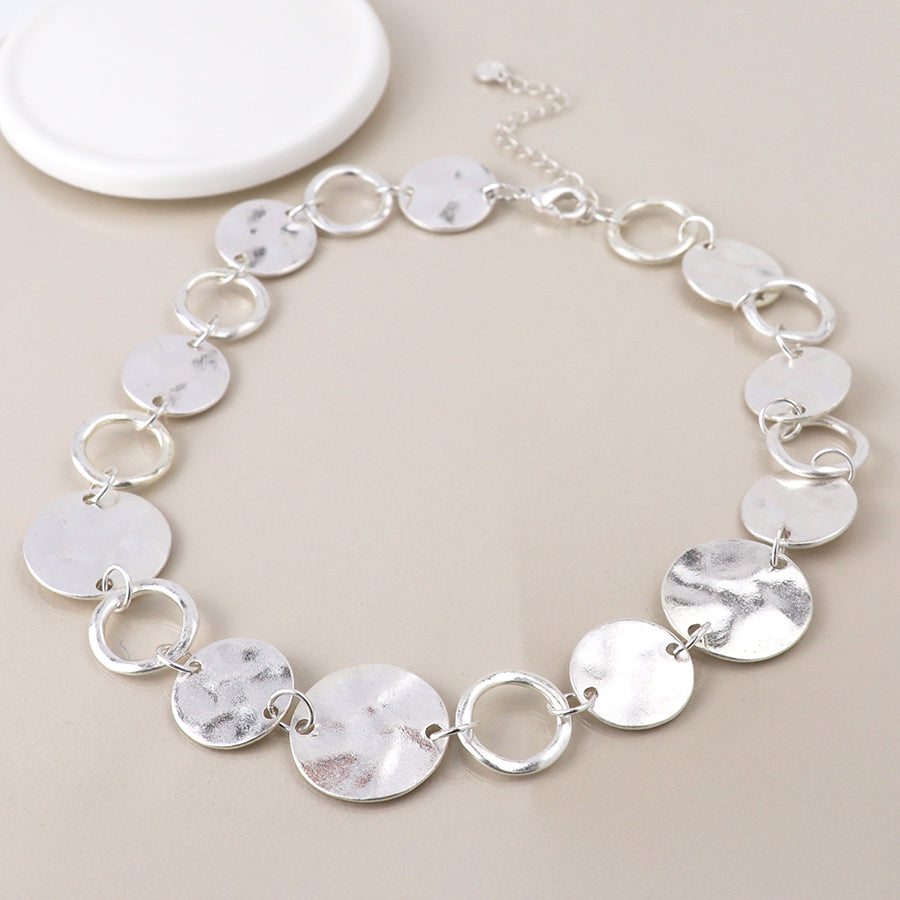 Silver Lightly Hammered Discs and Hoops Necklace