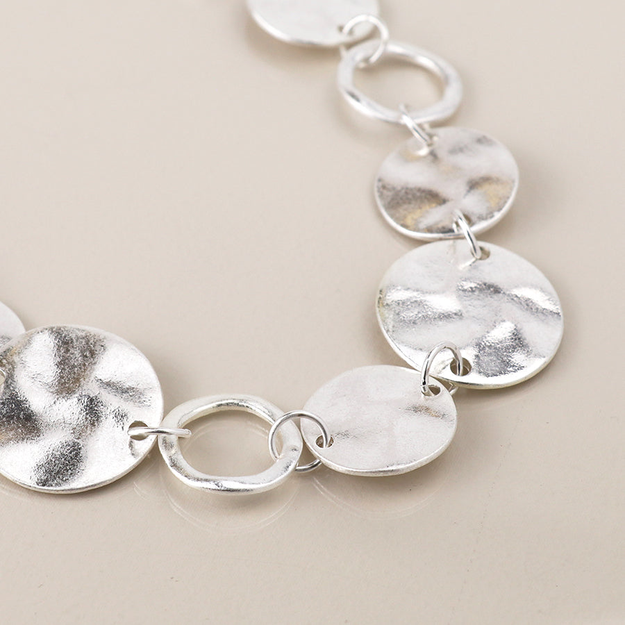 Silver Lightly Hammered Discs and Hoops Necklace