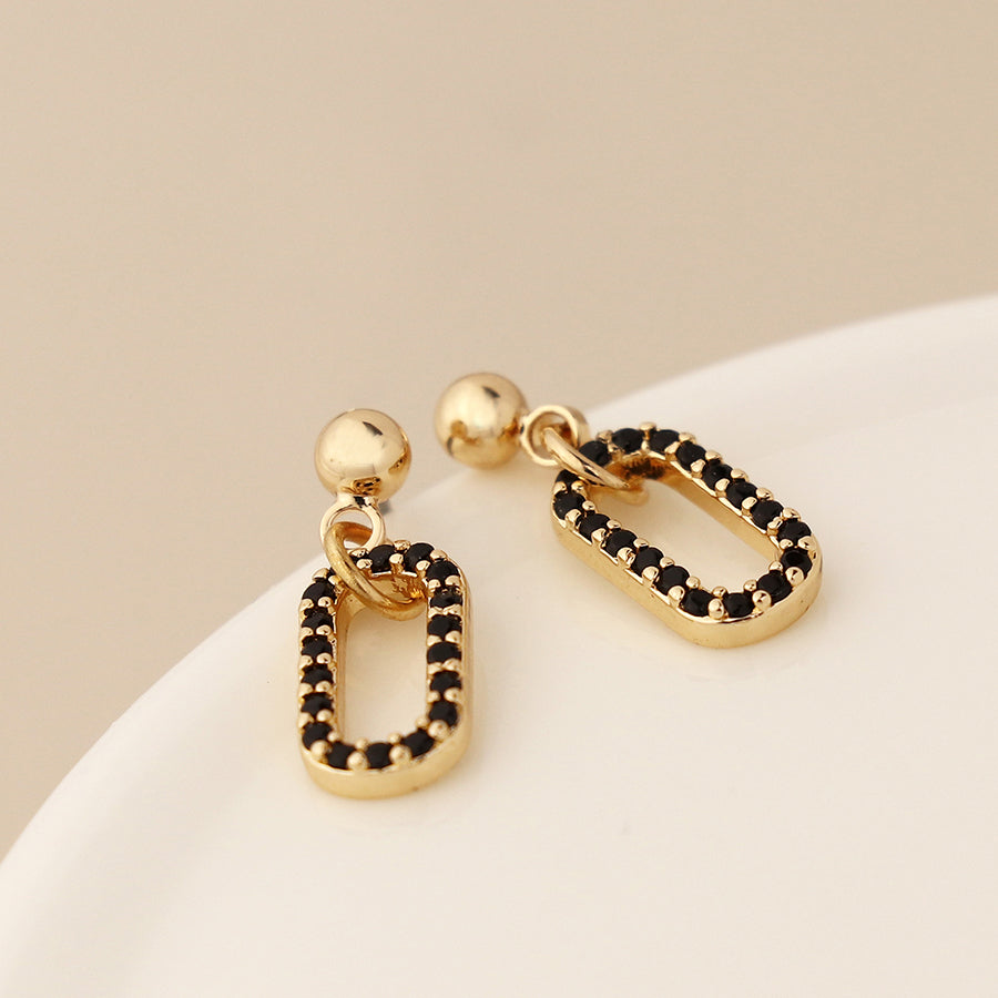 Black Crystal Mini Earrings - Gold
