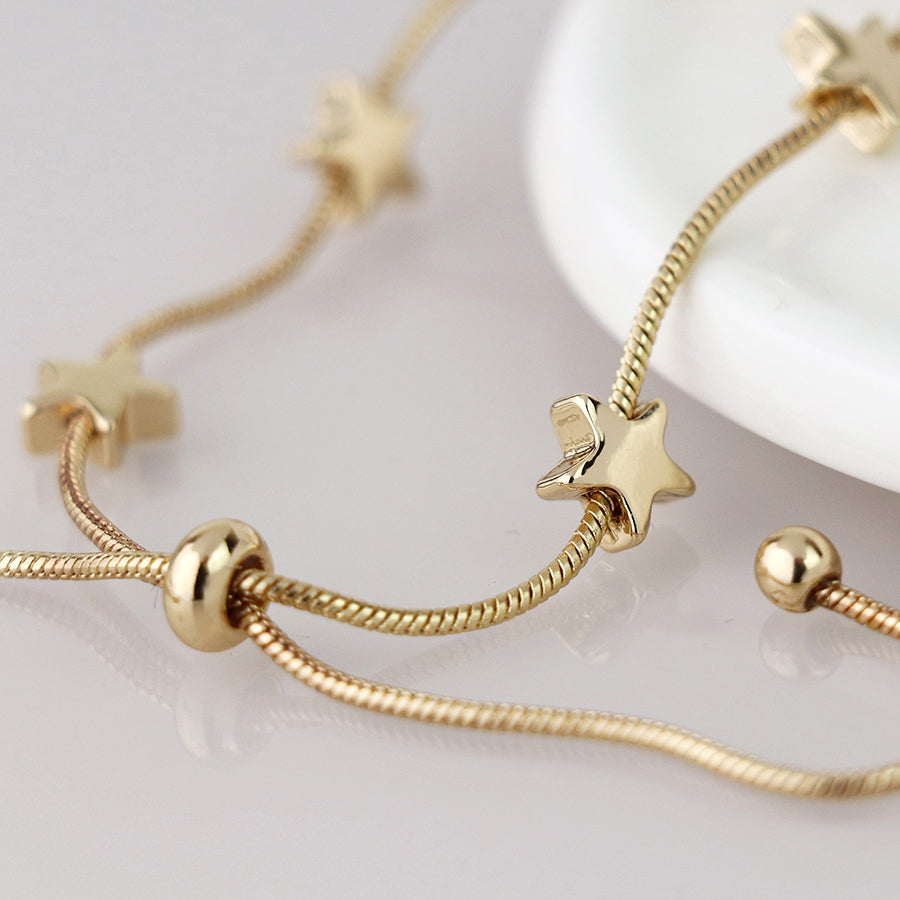 Snake Chain & Stars Bracelet - Gold