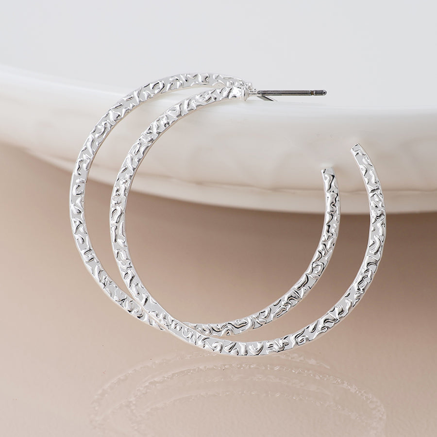 Textured Hoop Earrings - Silver
