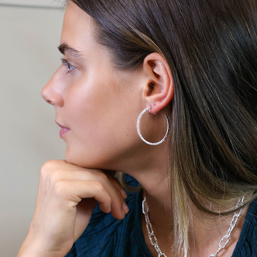Textured Hoop Earrings - Silver