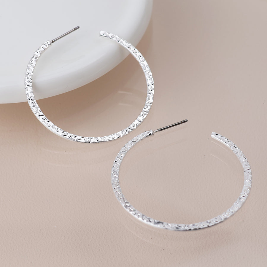 Textured Hoop Earrings - Silver