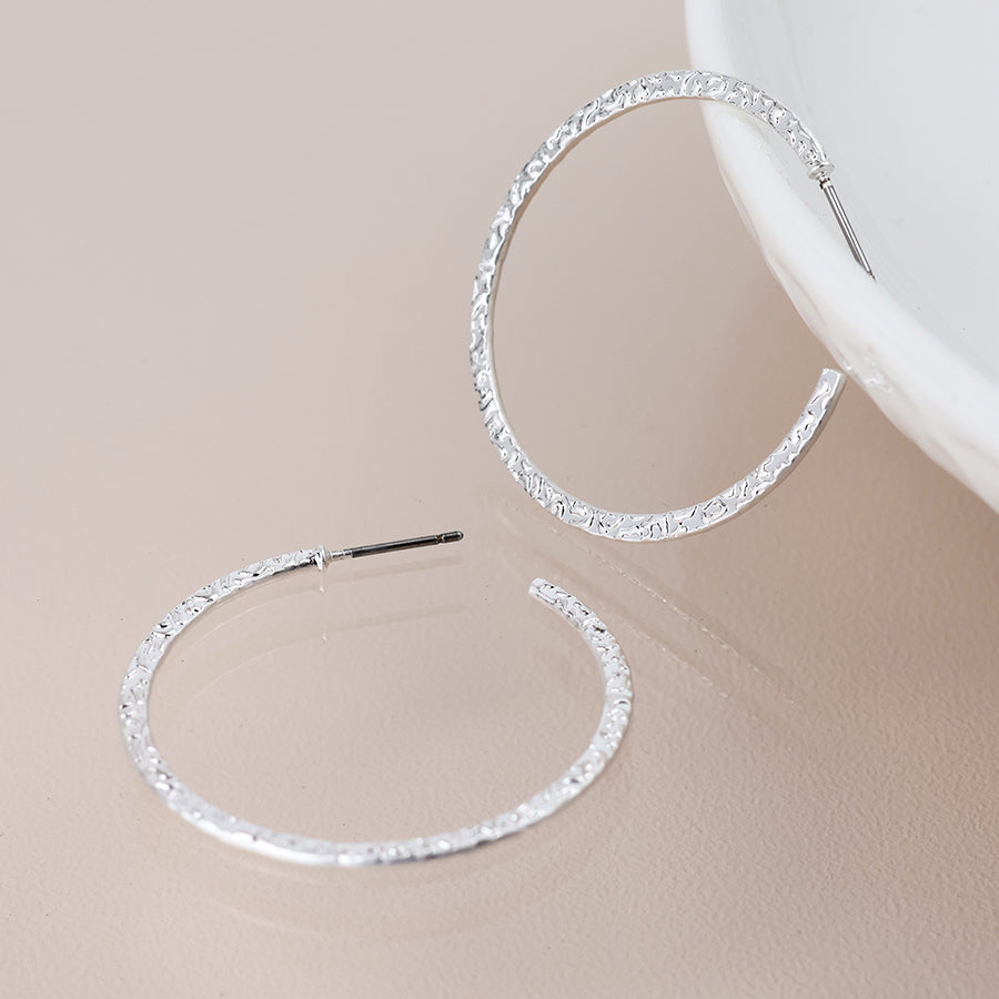 Textured Hoop Earrings - Silver
