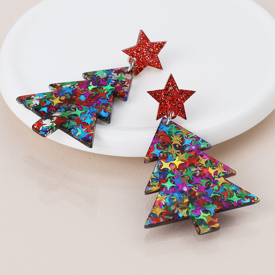 Sparkle Acrylic Xmas Tree Earrings