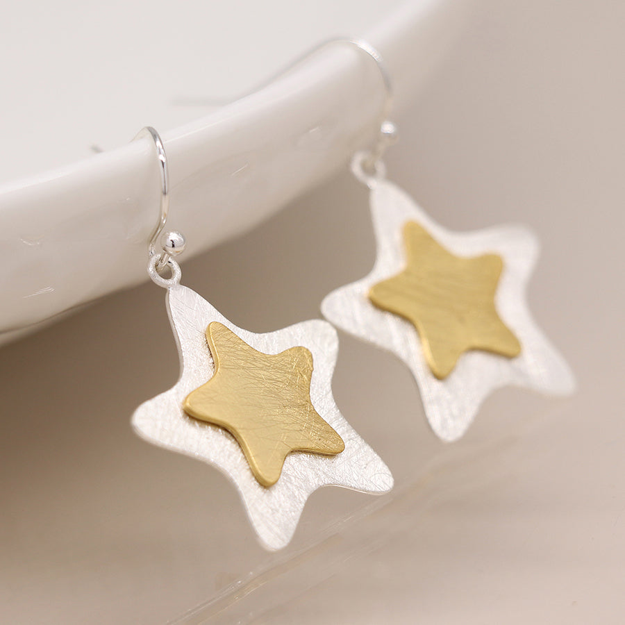 Brushed Silver Star Earrings