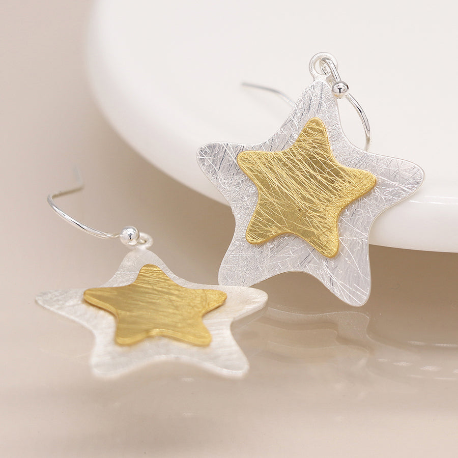 Brushed Silver Star Earrings