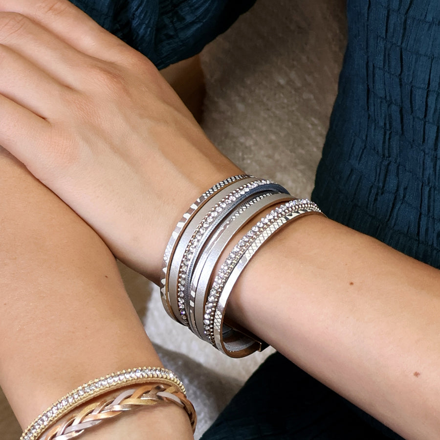 Grey/Gold Multistrand Crystal Bracelet