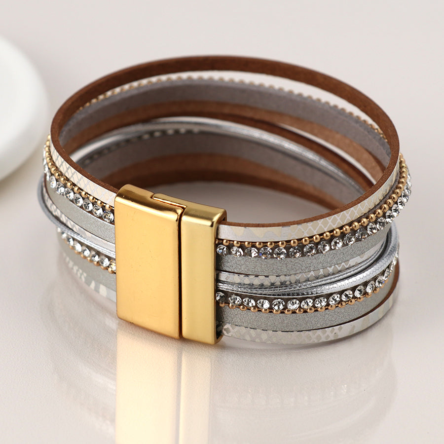 Grey/Gold Multistrand Crystal Bracelet