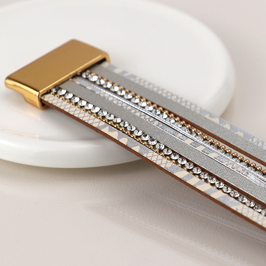 Grey/Gold Multistrand Crystal Bracelet