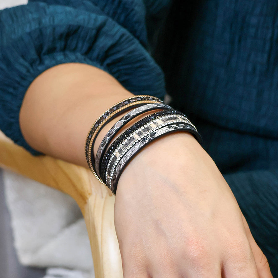 Black Multilayer Crystal Embellished Bracelet