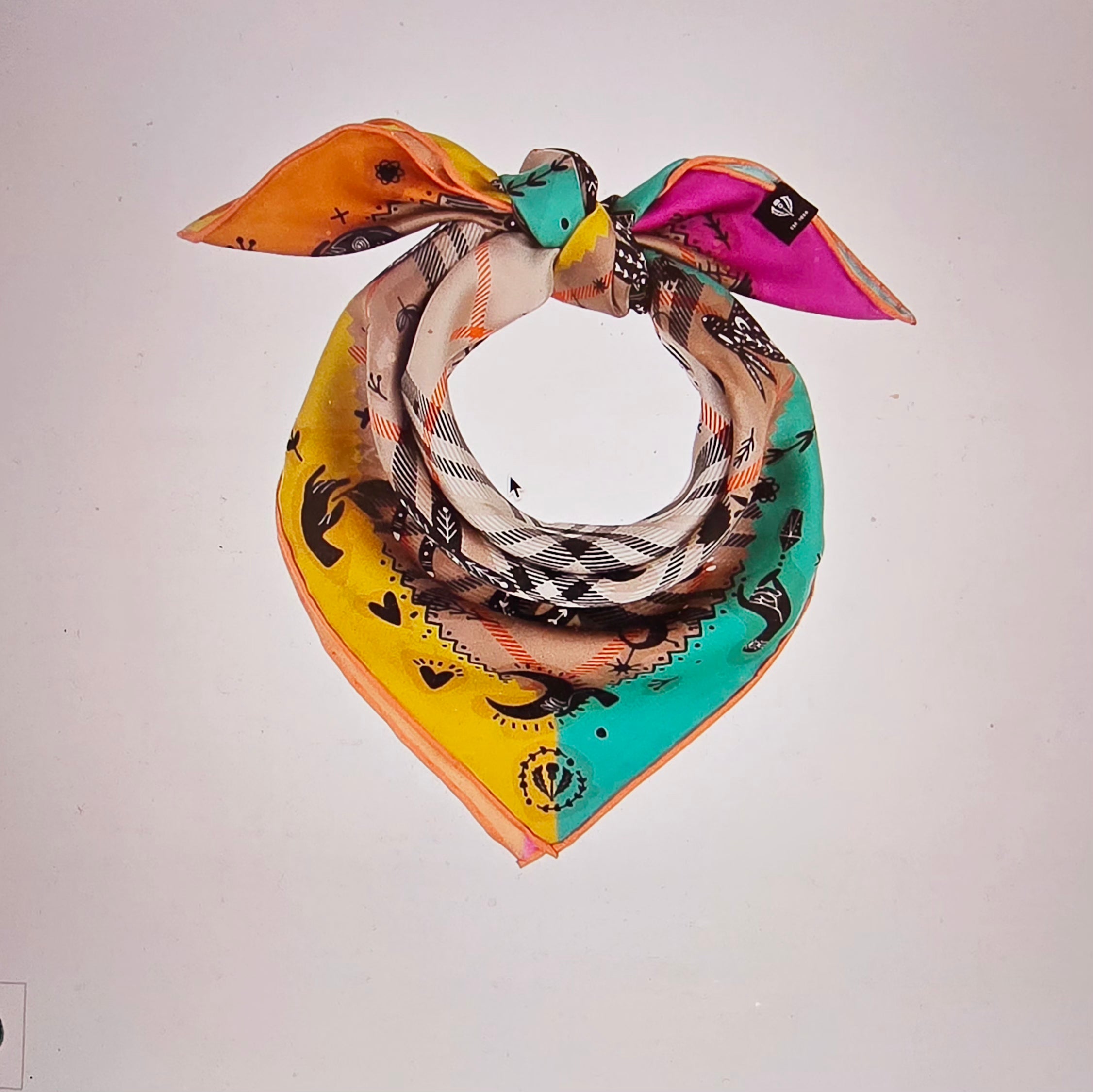 FRAAS - 100% Silk Scarf Square - Plaid Check & Ethnic Print