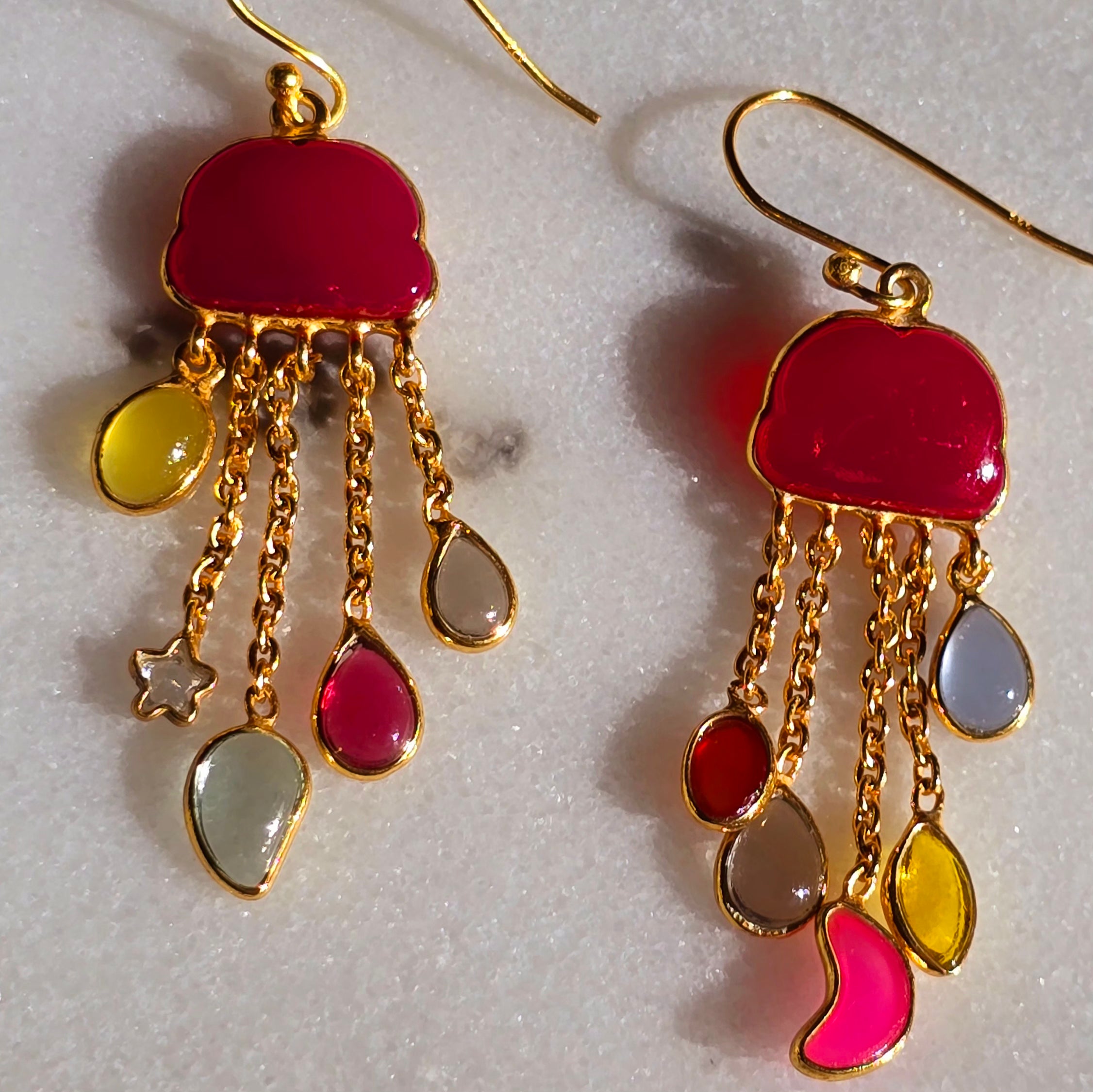 Semi-precious - Cloud Drop Earrings - Fuchsia Chalcedony