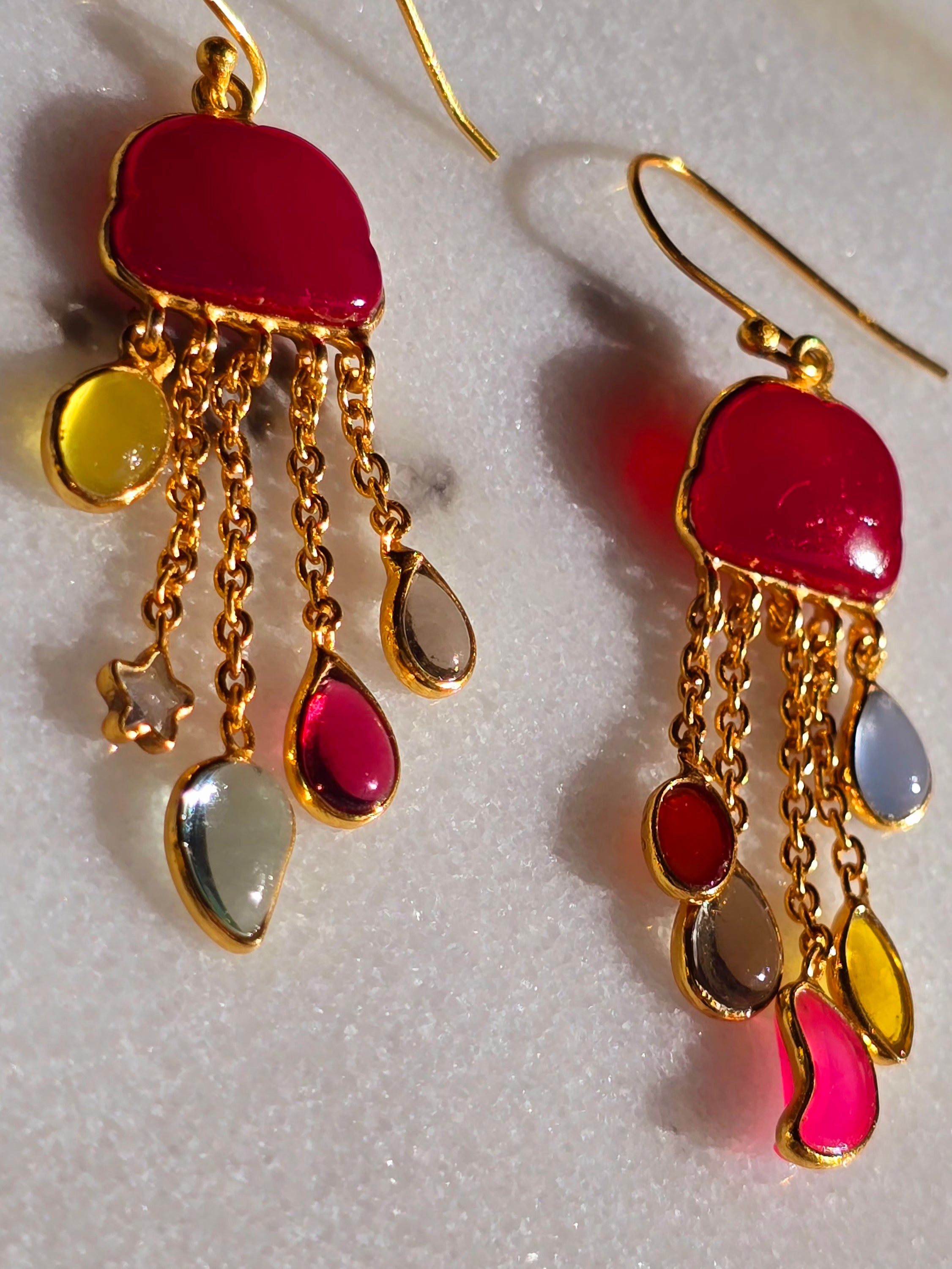 Semi-precious - Cloud Drop Earrings - Fuchsia Chalcedony