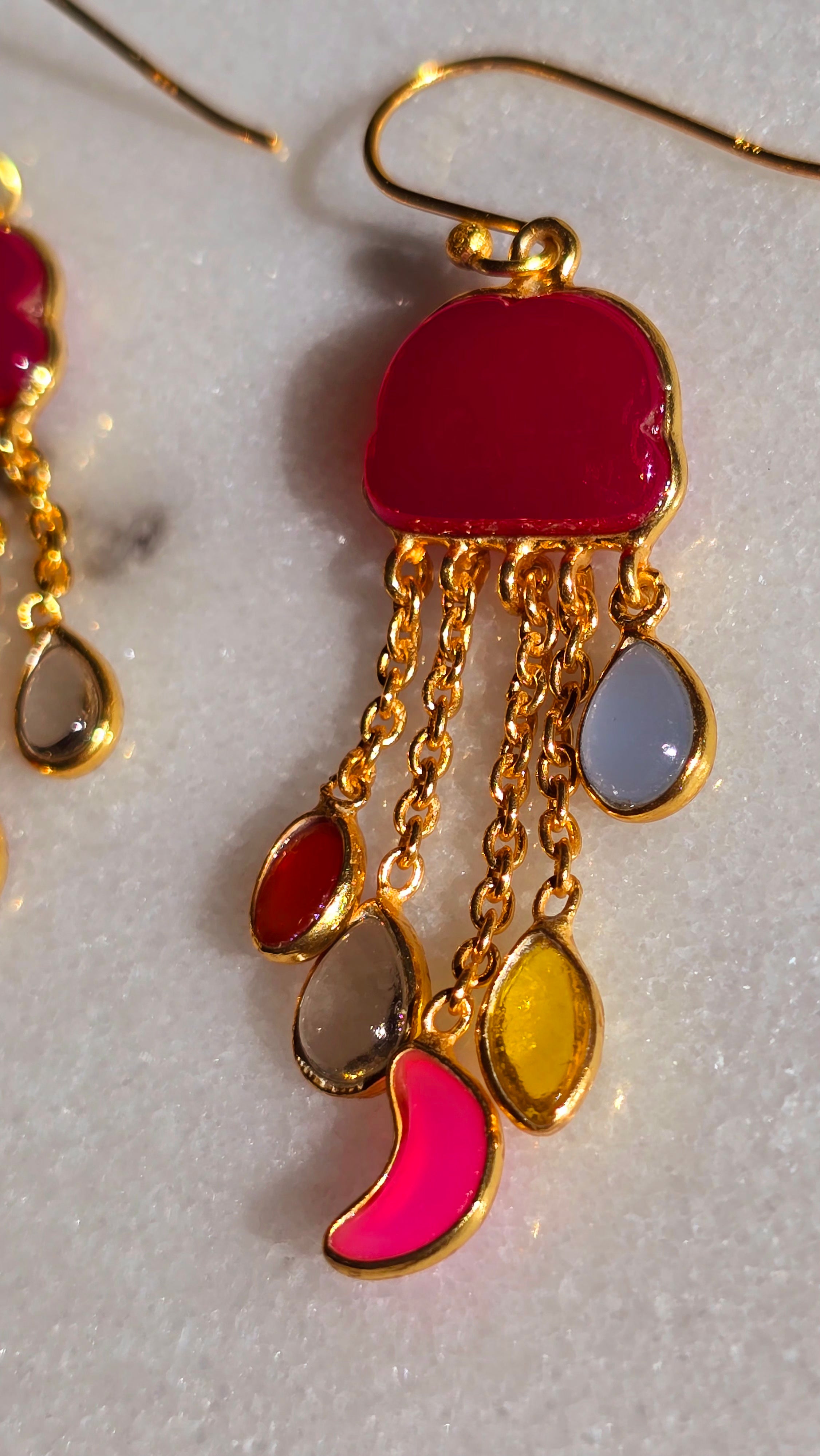Semi-precious - Cloud Drop Earrings - Fuchsia Chalcedony