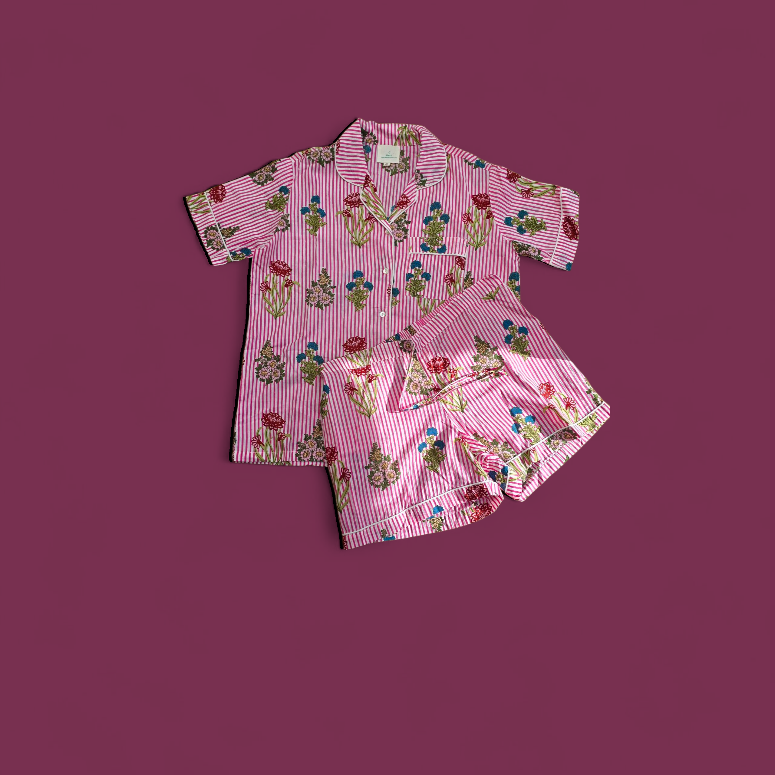 MOOCH London - Pink Stripe Floral Shortie Pyjamas