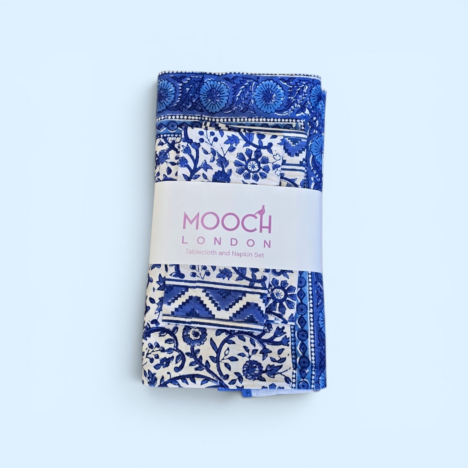 MOOCH London - Cotton Hand Block Print Tablecloth & 6 Napkins