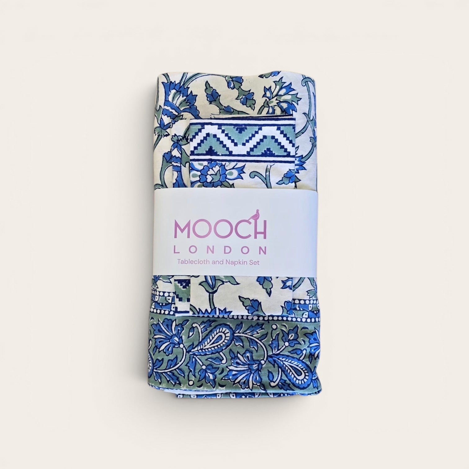 MOOCH London - Cotton Hand Block Print Tablecloth & 6 Napkins