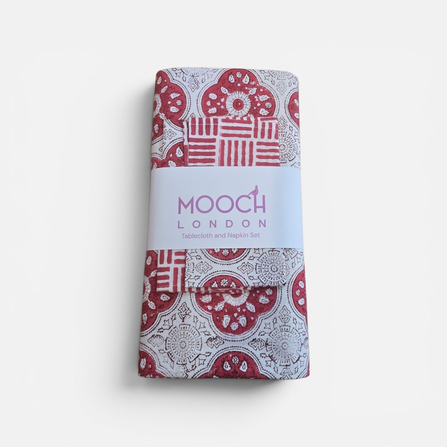 MOOCH London - Cotton Hand Block Print Tablecloth & 6 Napkins