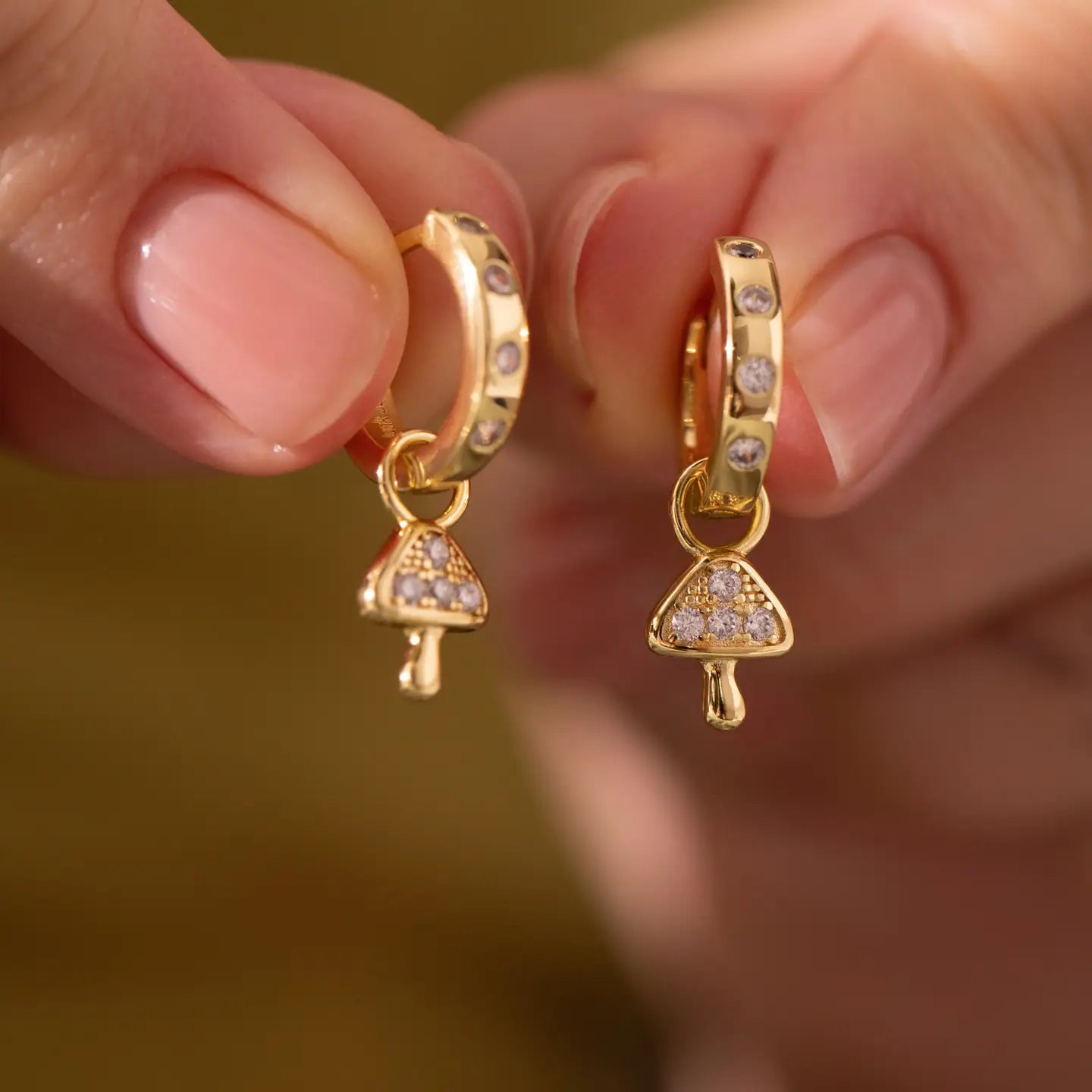 Mini Mushie Charm Hoop Earrings - Gold