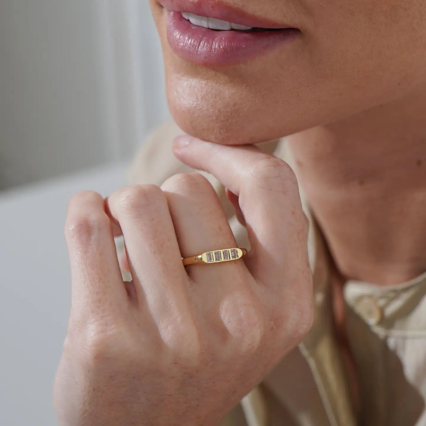 Baguette Stone Adjustable Ring - Gold