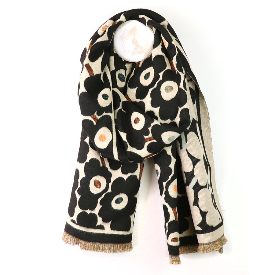 POM - Poppies Jacquard Scarf - Black/White
