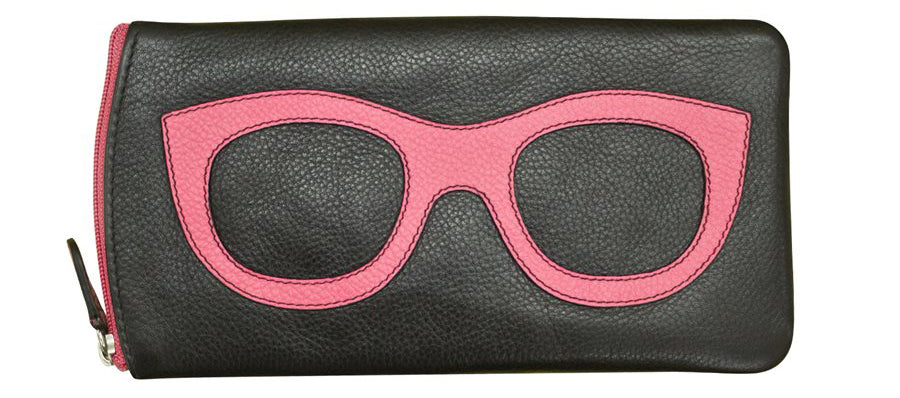Leather Eyeglass Case - Black/Indian Pink