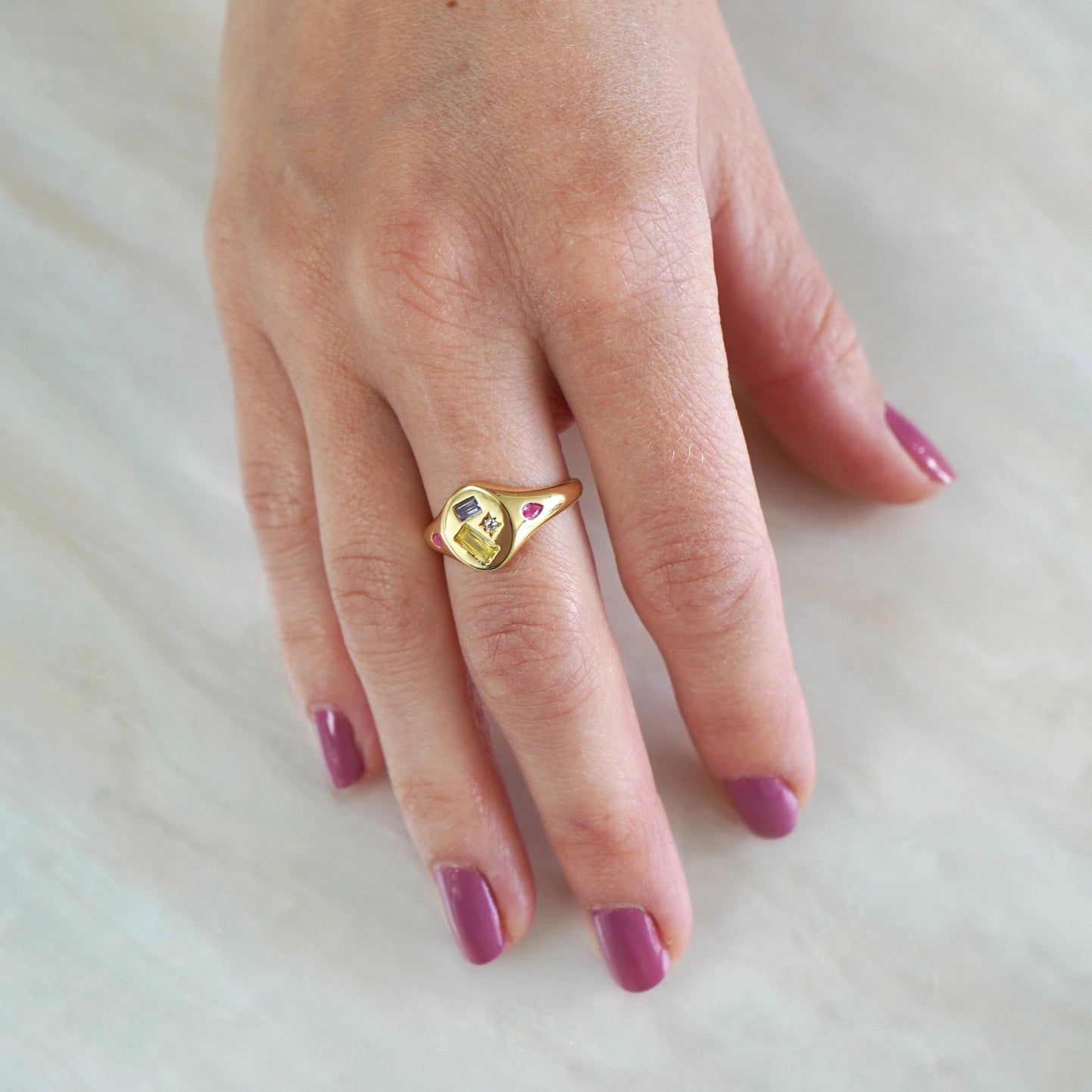 Multi Stone Jewelled Adjustable Signet Ring - Gold