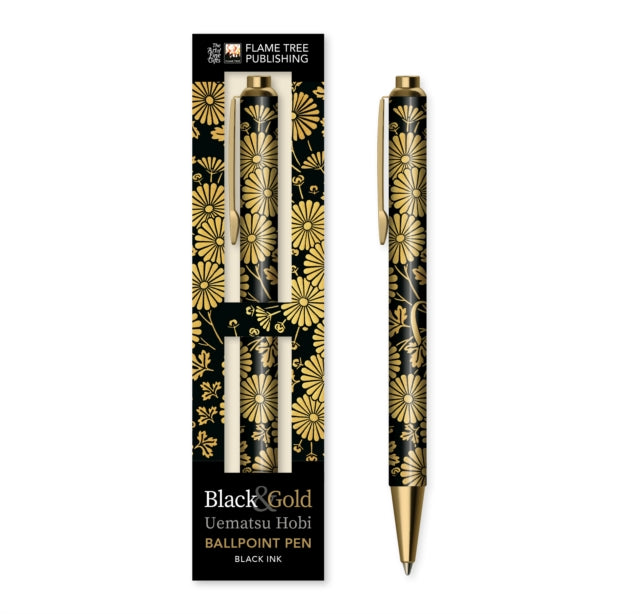 Uematsu Hobi: Black & Gold Chrysanthemums Boxed Ballpoint Pen
