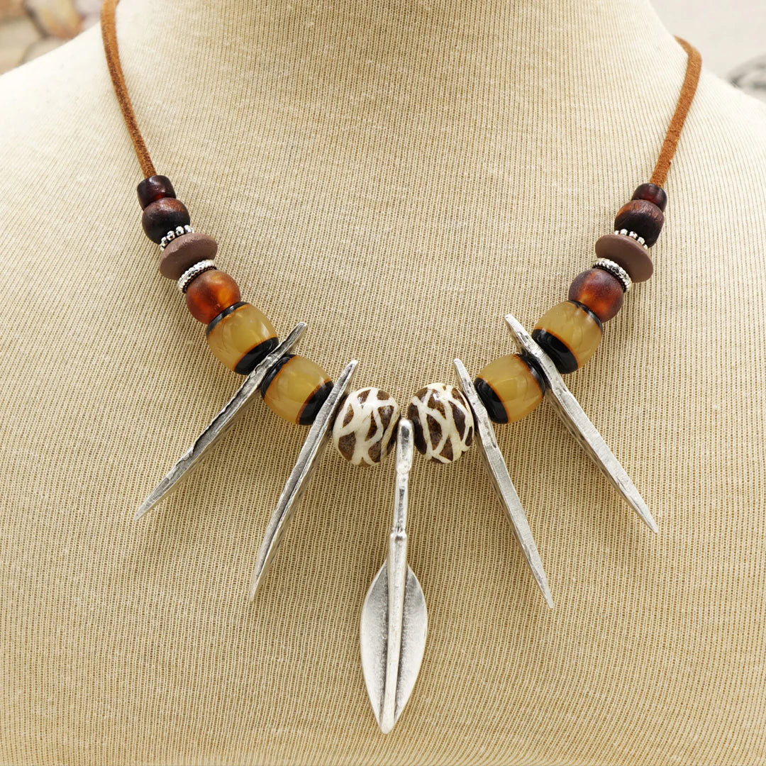Boho Beaded Necklace with Tribal Charm