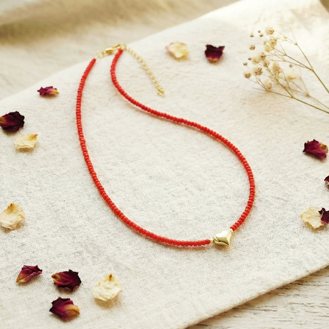 Dainty Beaded Heart Necklace
