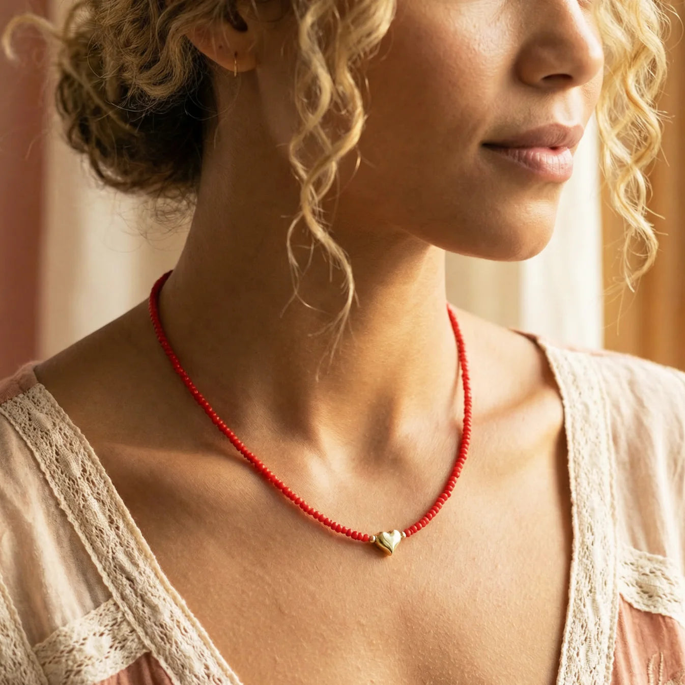 Dainty Beaded Heart Necklace