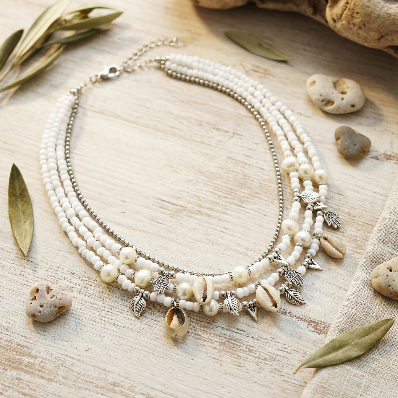 Beaded Cowrie Shell Necklace