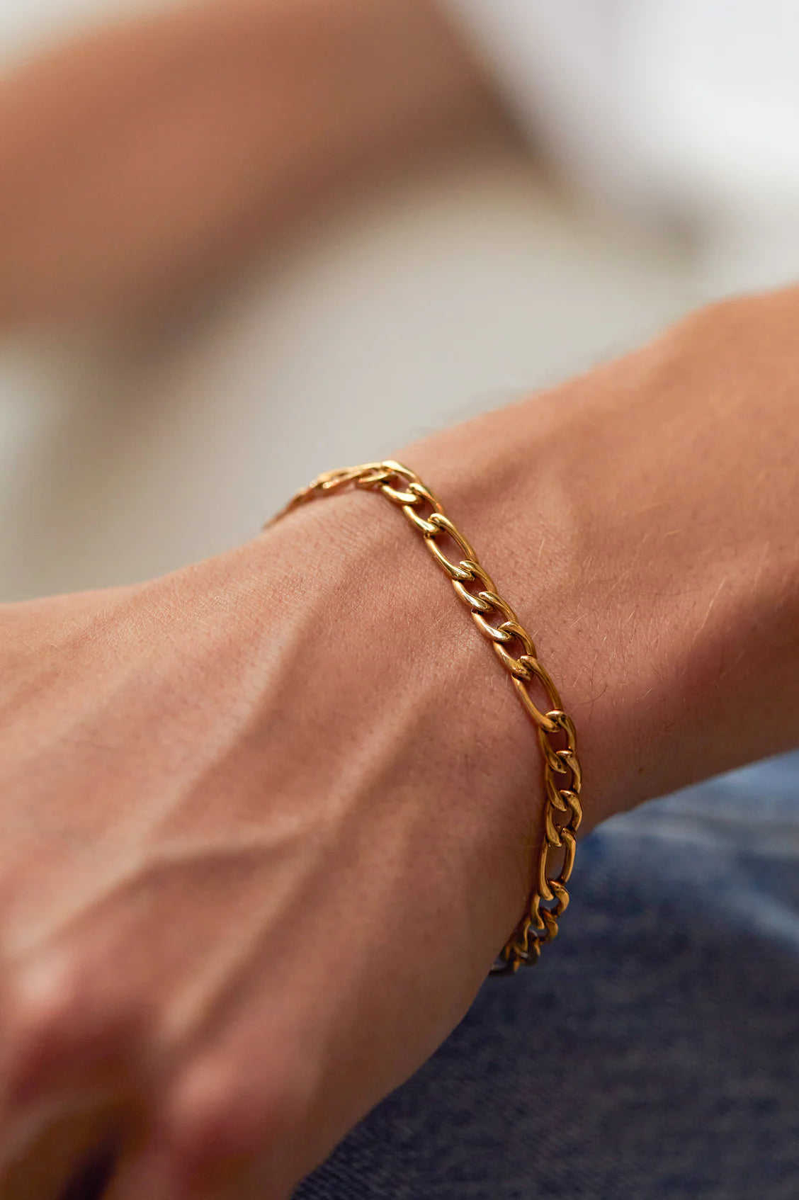 Men's Figaro Chain Bracelet - Gold