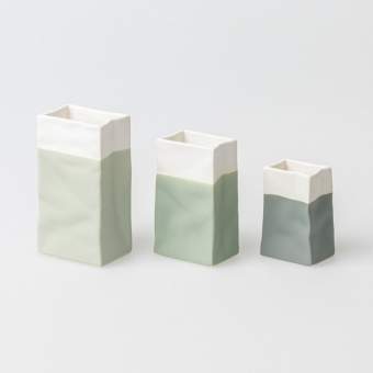 Mini Porcelain Bag Vase - Set of 3 - Green