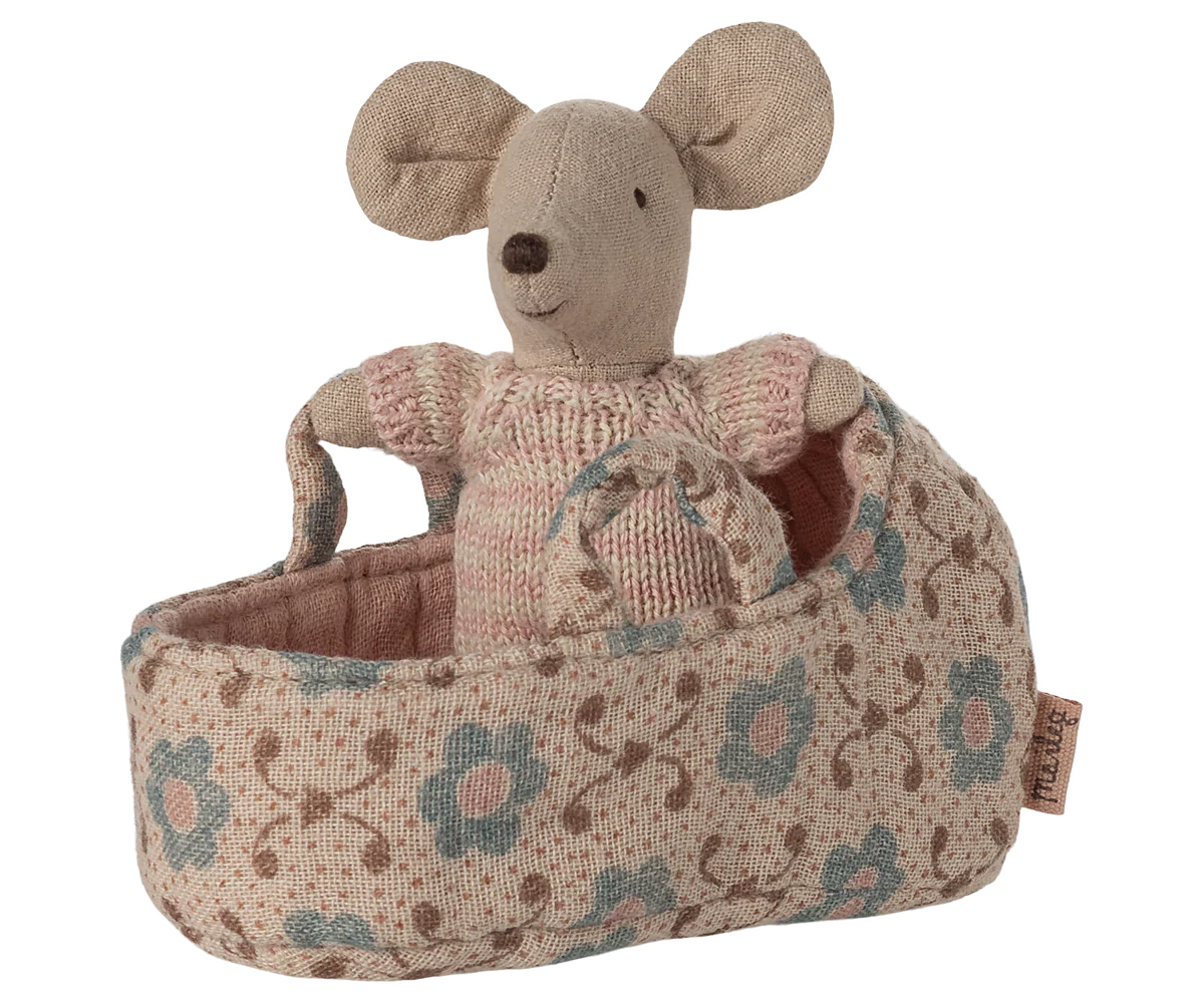 Maileg - Baby Mouse in Carry Cot - Rose