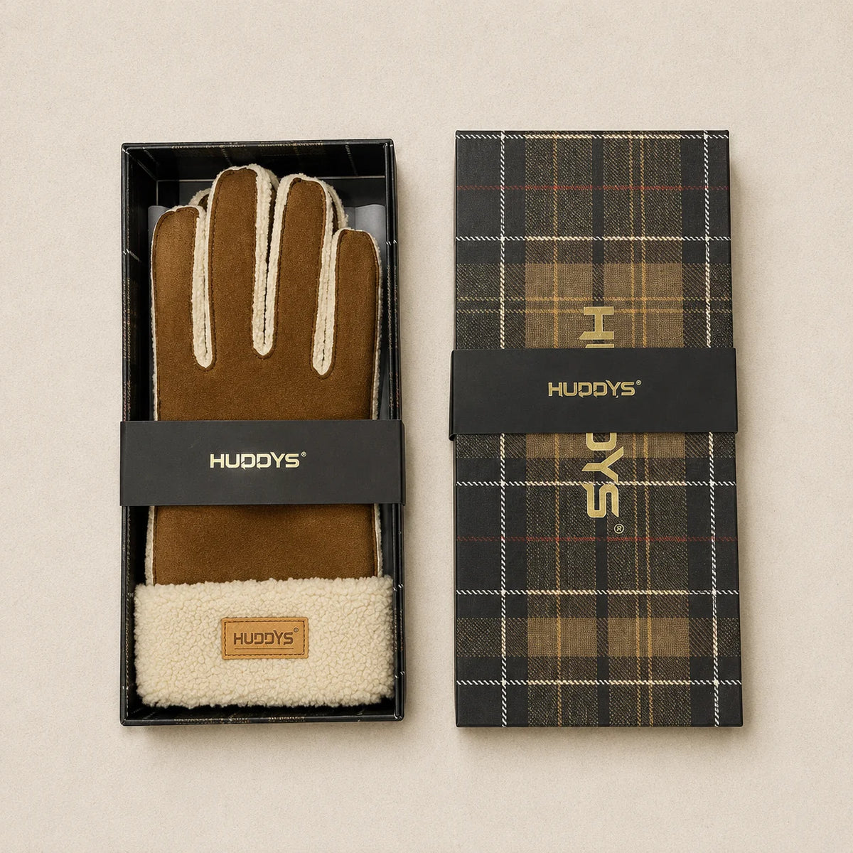 Men's - Faux Suede Gloves - Fur trimmed